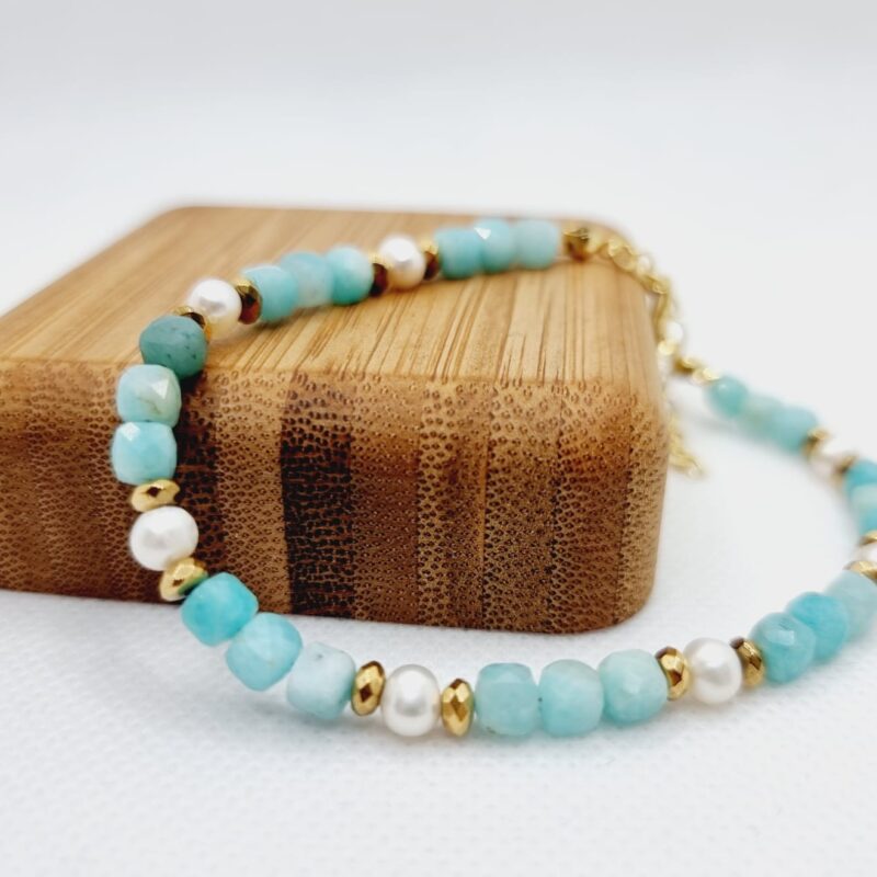 Bransoletka z Amazonitu, pereł i hematytu