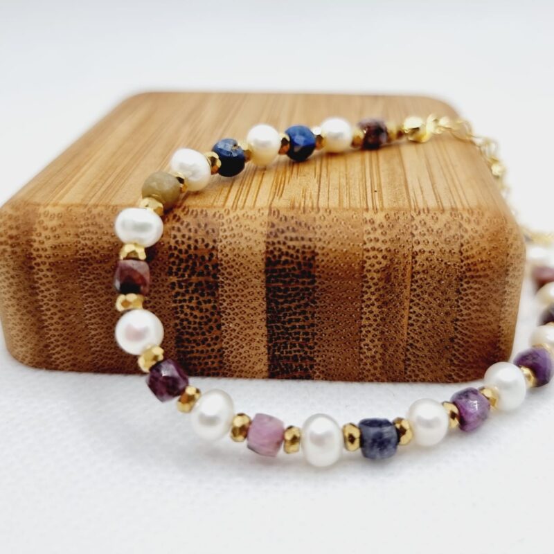 Bransoletka mix rubin szafir z perłami