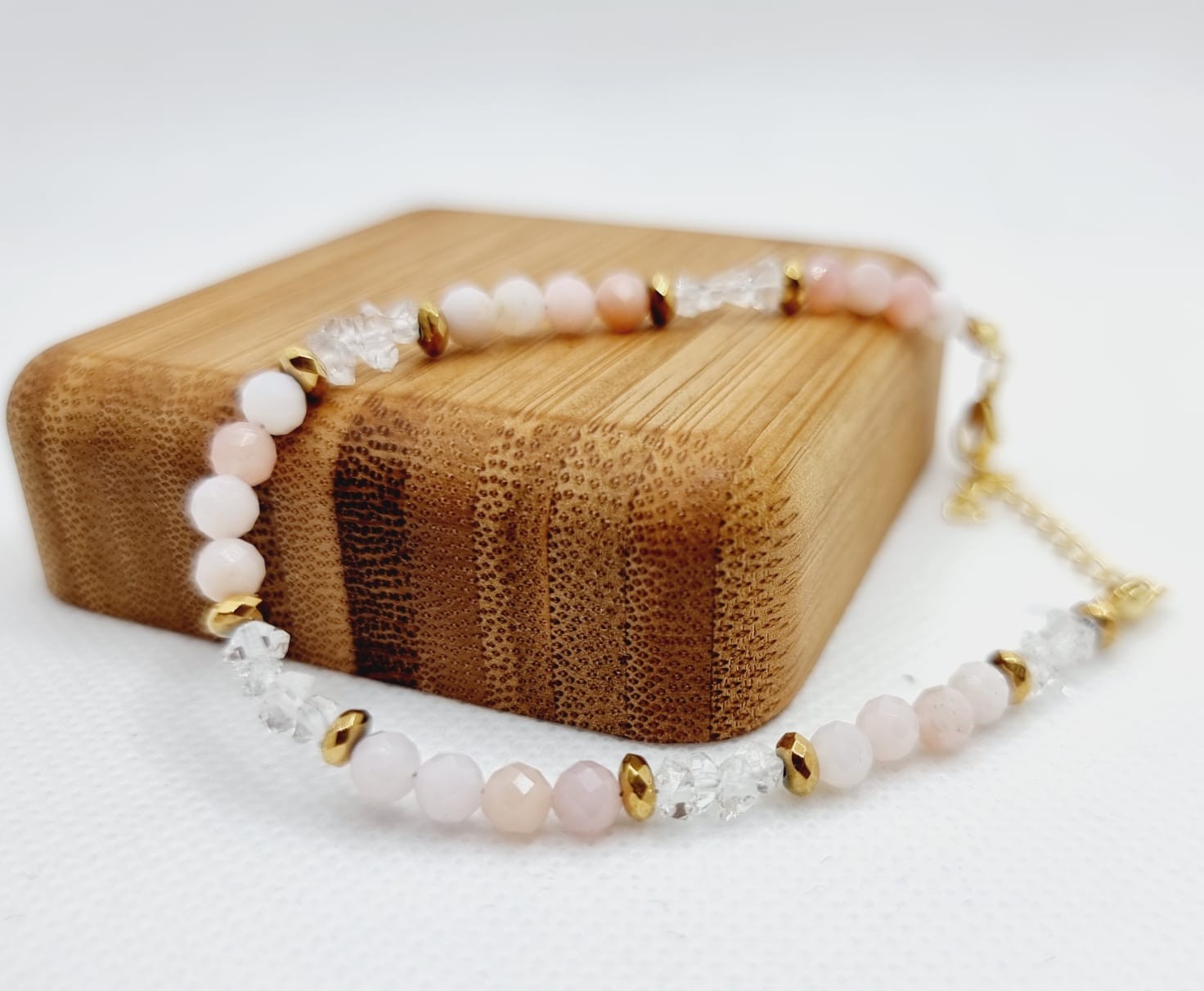 Bransoletka opal różowy i diamentu Herkimer